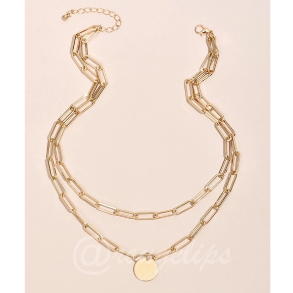 Gold Tone Double Layer Chain with Charm Fashion Necklace - Picture 2 of 10